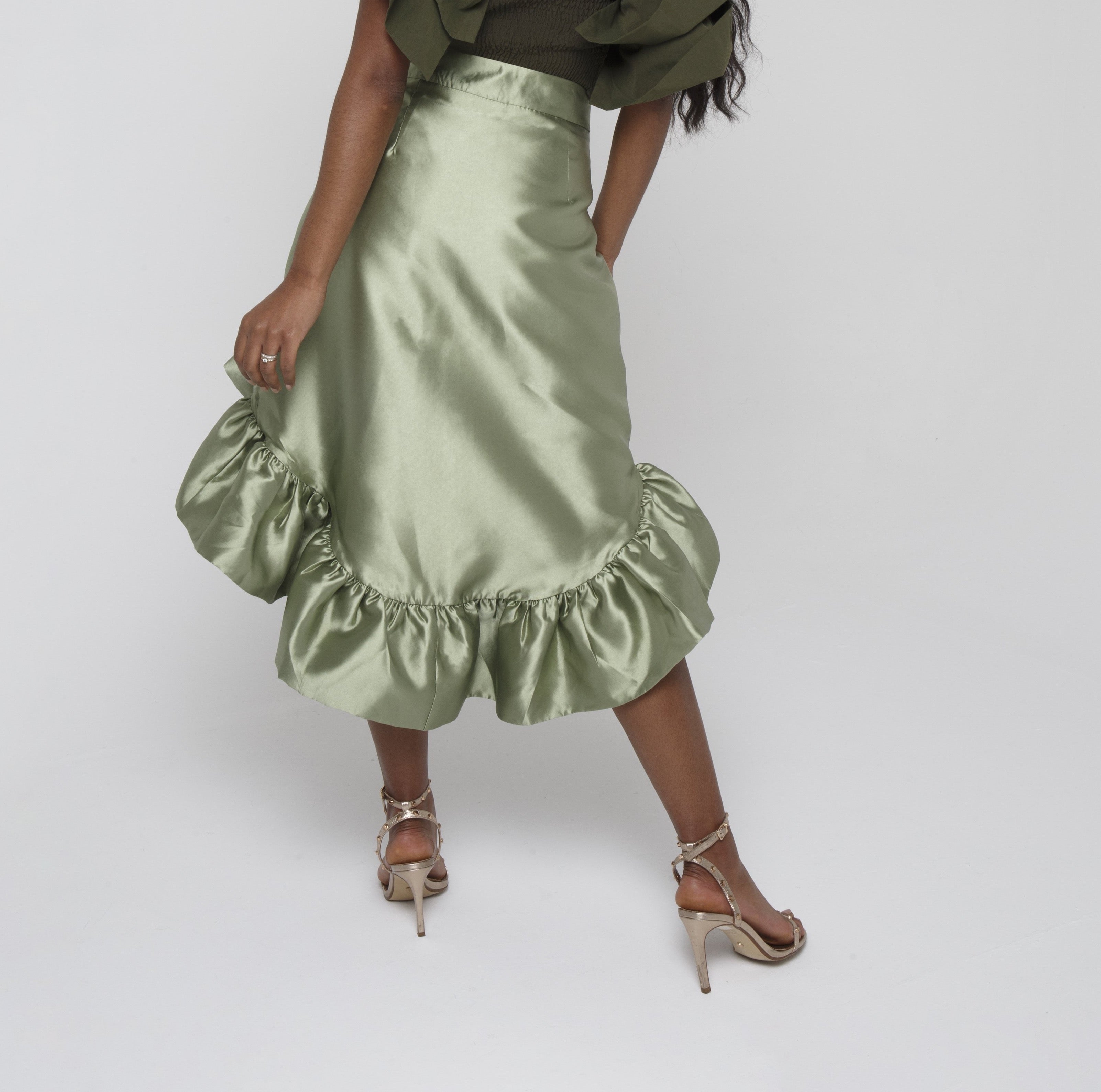 Silk taffeta cheap midi skirt